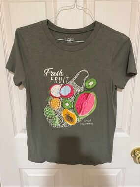LOFT Olive Green Short-Sleeve Tee with Bright Fruit Graphic